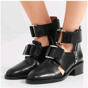 3.1 Phillip Lim Addis Cutout Ankle Booties Womens 8 38 Black Leather Silver Edgy